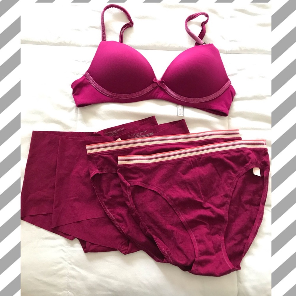 Body by Victoria VS No Wire Bra 34A, 4 panty sz S